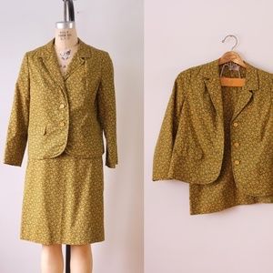 vintage floral skirt suit | vintage 60s green suit
